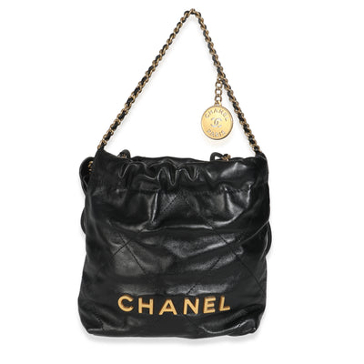 Black Shiny Quilted Calfskin Mini Chanel 22