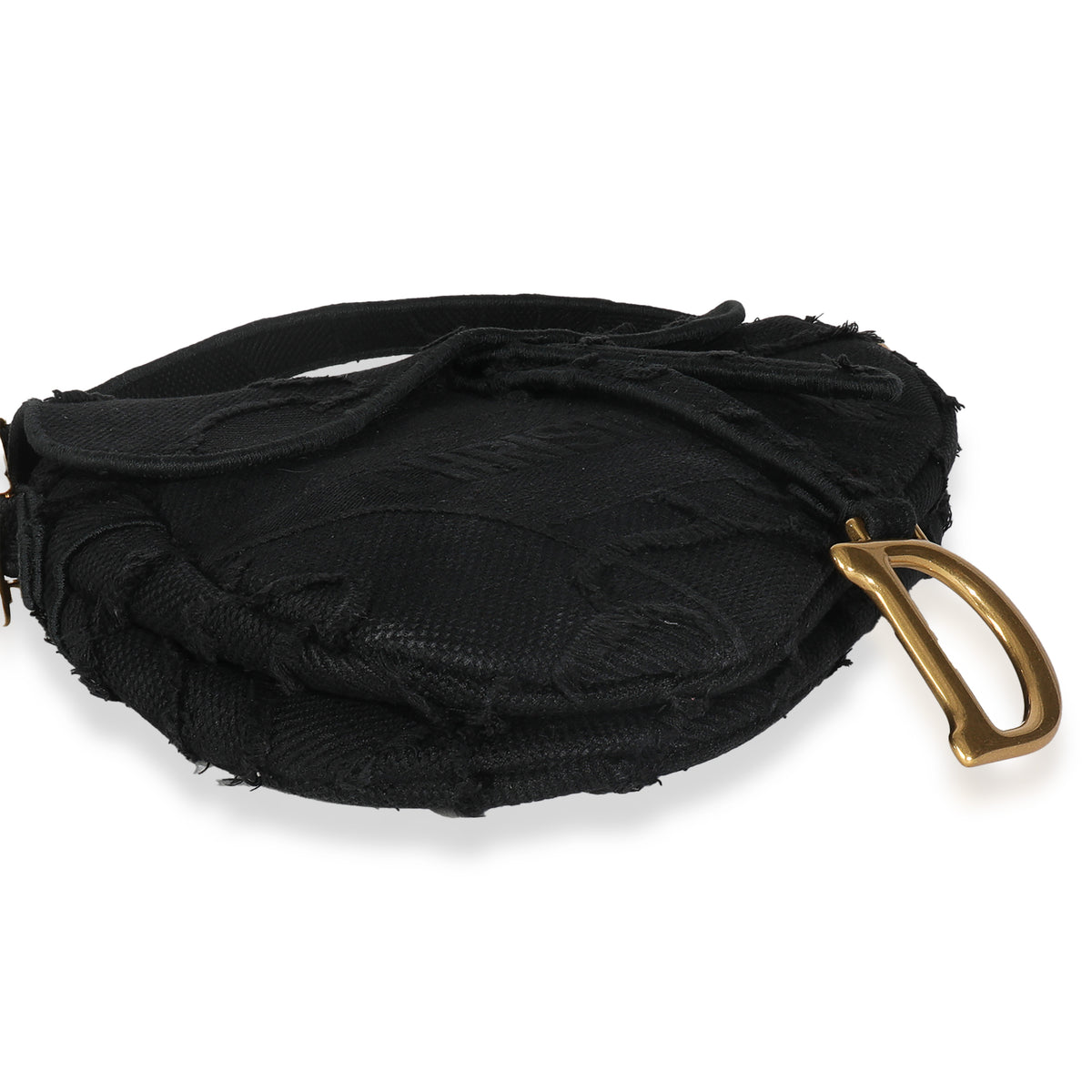 Black Embroidered Camouflage Canvas Medium Saddle Bag