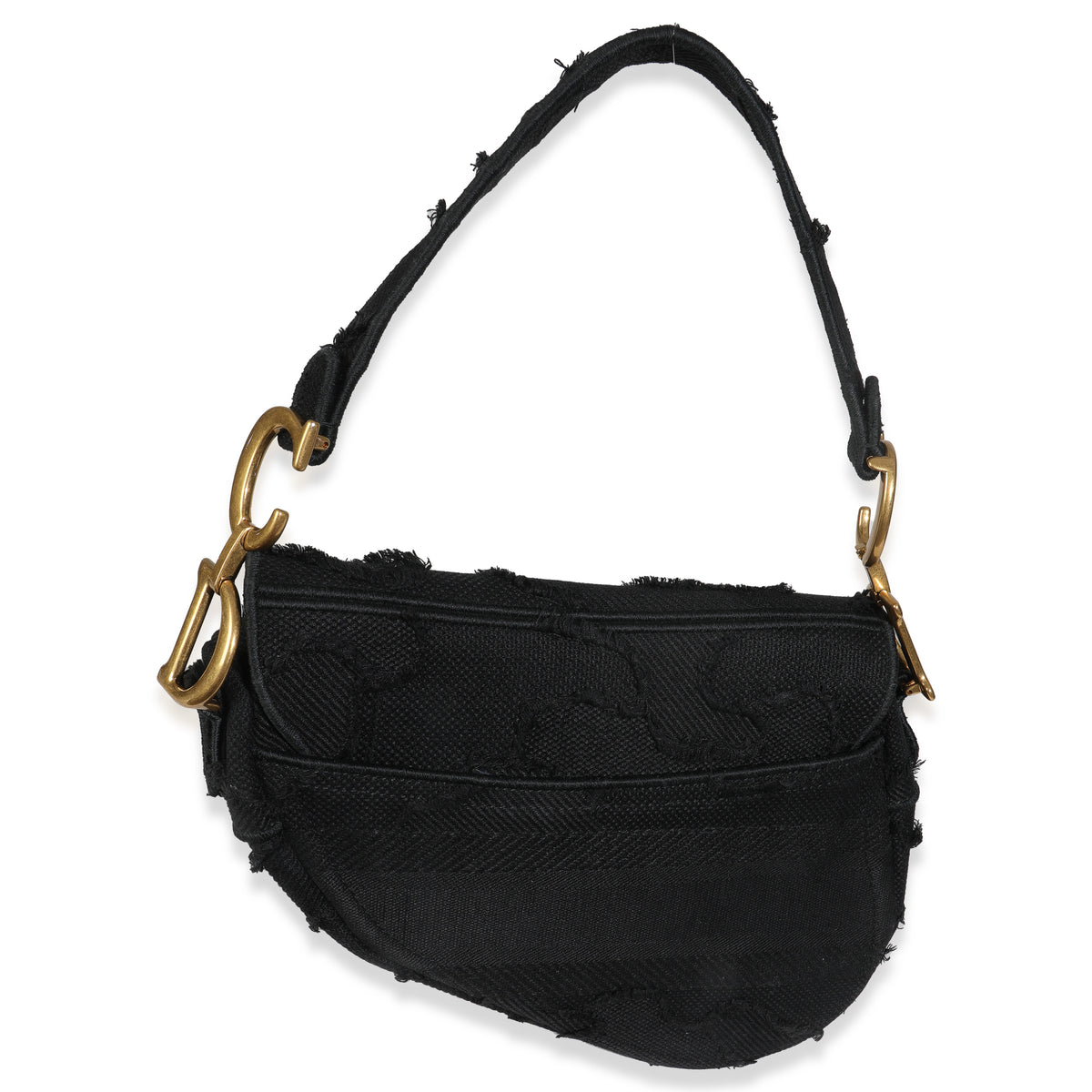 Black Embroidered Camouflage Canvas Medium Saddle Bag
