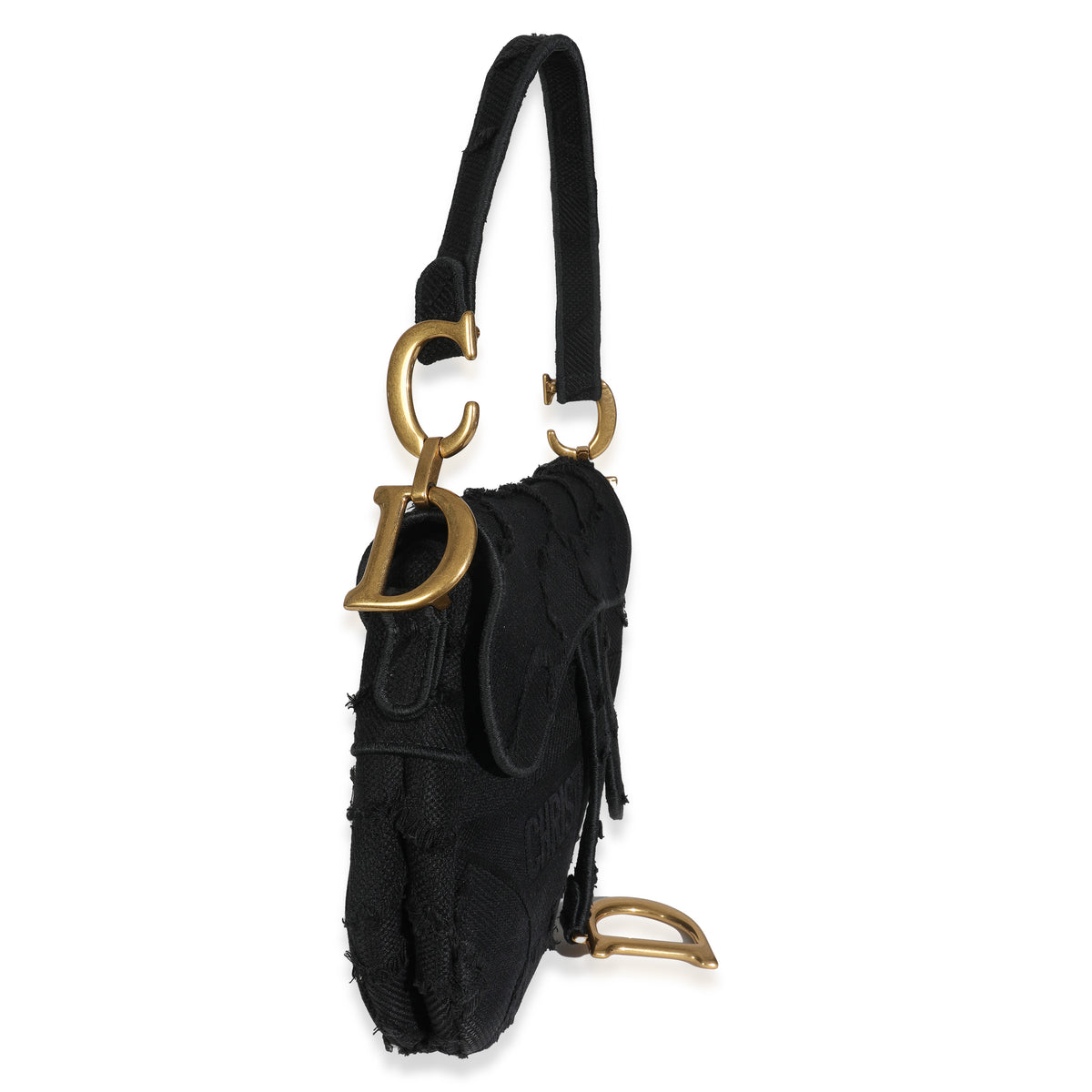 Black Embroidered Camouflage Canvas Medium Saddle Bag