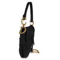 Black Embroidered Camouflage Canvas Medium Saddle Bag