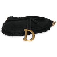 Black Embroidered Camouflage Canvas Medium Saddle Bag