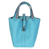 Bleu Du Nord Rouge De Coeur Gold Epsom Tressage De Cuir Picotin 18 PM