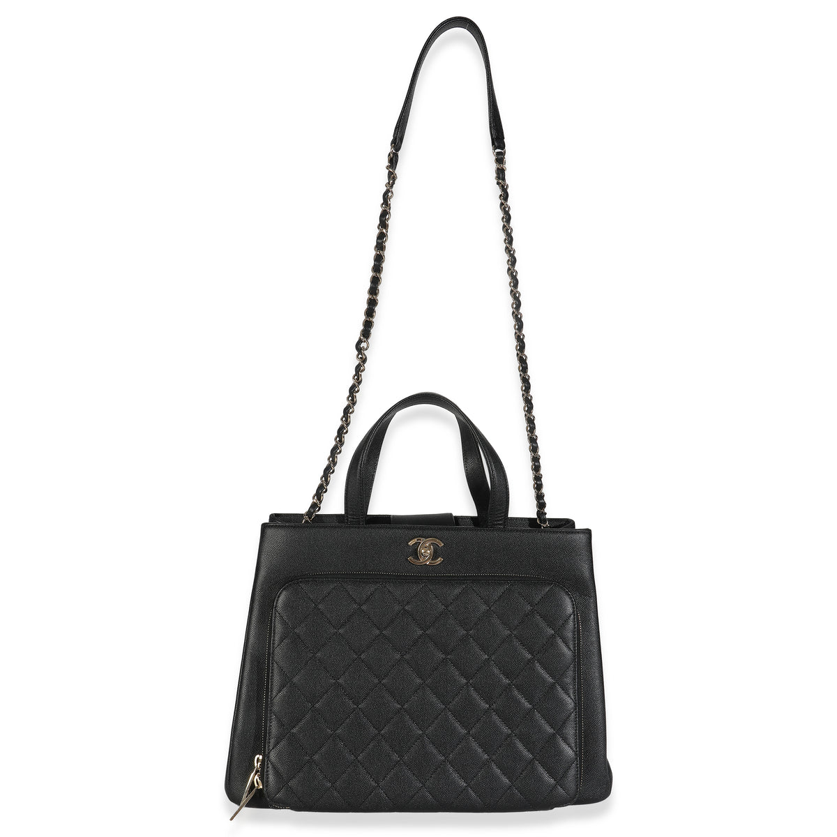 Black Quilted Caviar Medium Business Affinity Tote