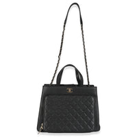 Black Quilted Caviar Medium Business Affinity Tote