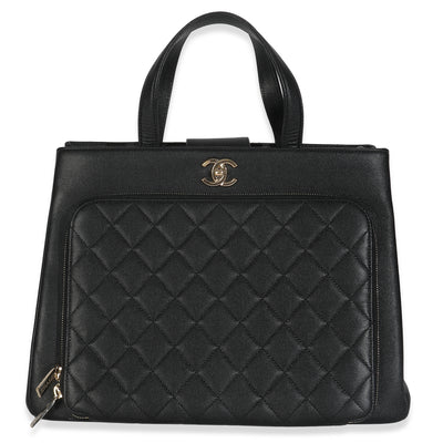 Black Quilted Caviar Medium Business Affinity Tote