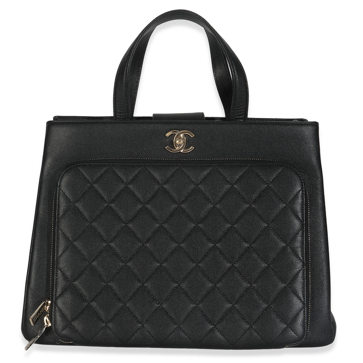 Black Quilted Caviar Medium Business Affinity Tote