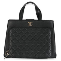 Black Quilted Caviar Medium Business Affinity Tote