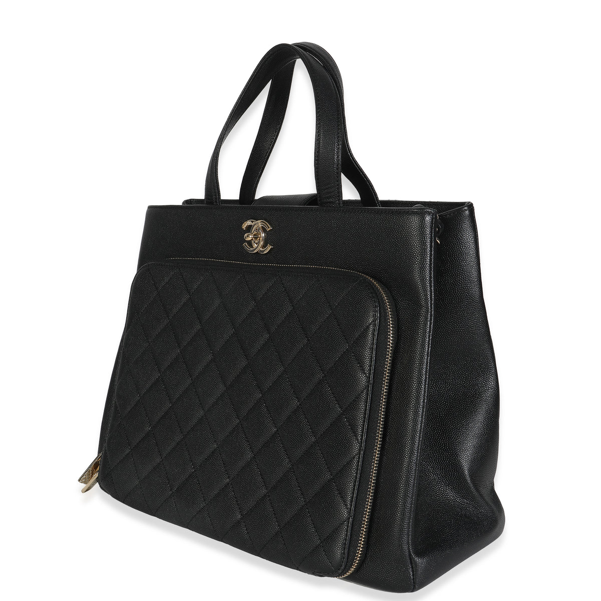 Black Quilted Caviar Medium Business Affinity Tote
