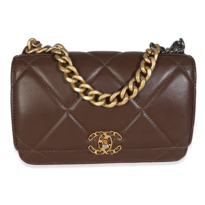 Brown Quilted Lambskin Chanel 19 Wallet On Chain