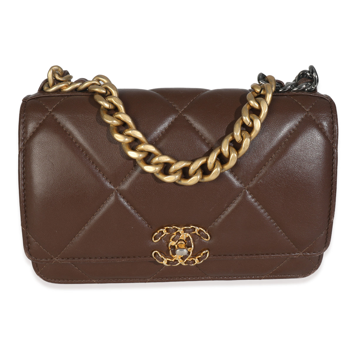 Brown Quilted Lambskin Chanel 19 Wallet On Chain