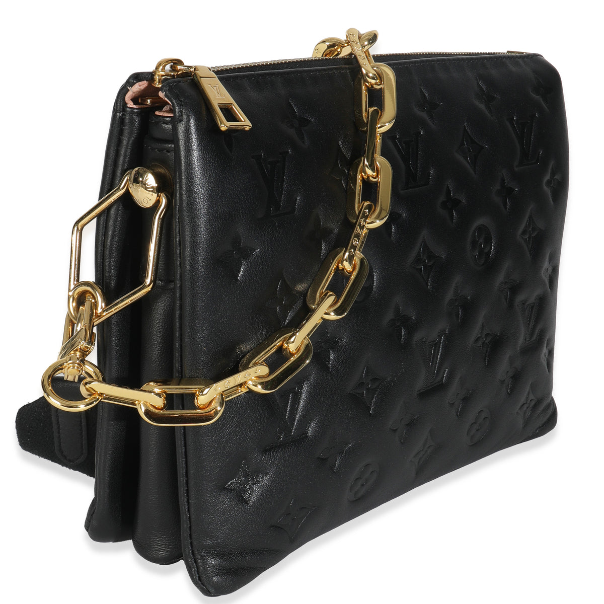 Black Monogram Embossed Lambskin Coussin PM