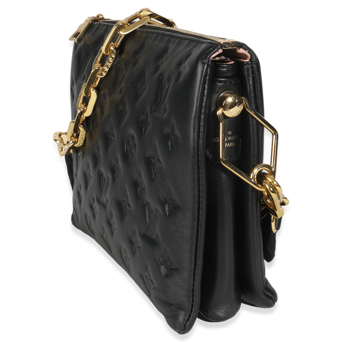 Black Monogram Embossed Lambskin Coussin PM