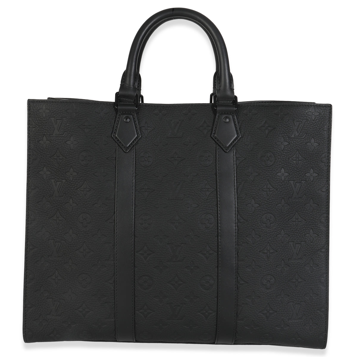 Louis Vuitton Black Monogram Embossed Taurillon Sac Plat 24H Handbag bv