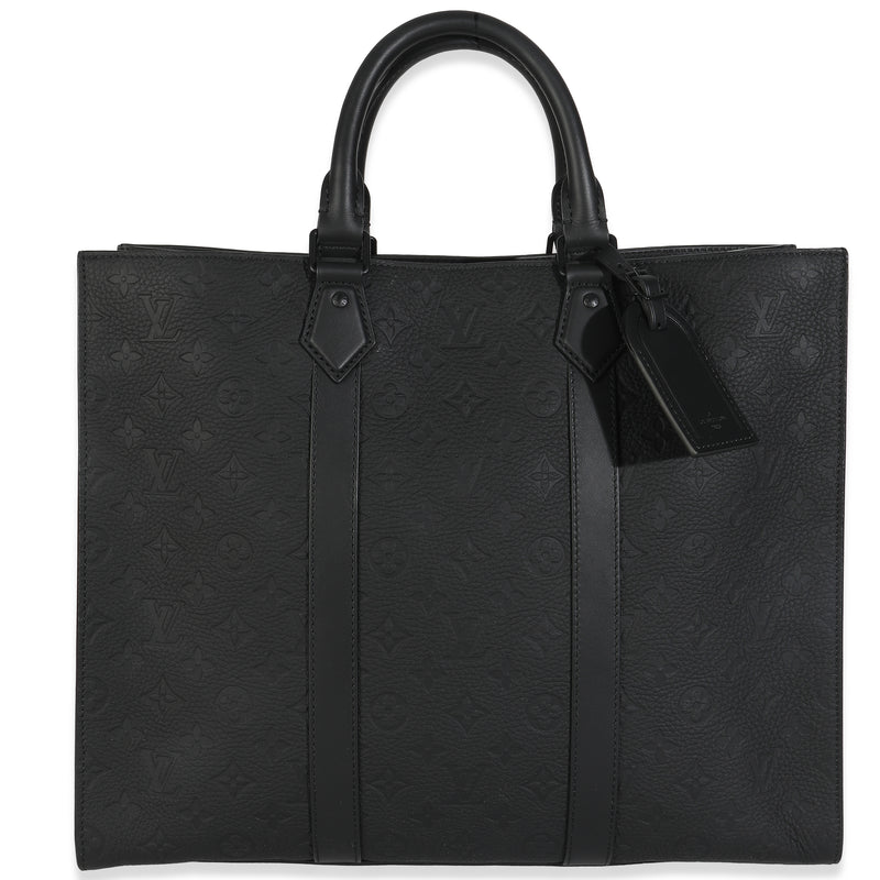 Louis Vuitton Black Monogram Embossed Taurillon Sac Plat 24H Handbag fv