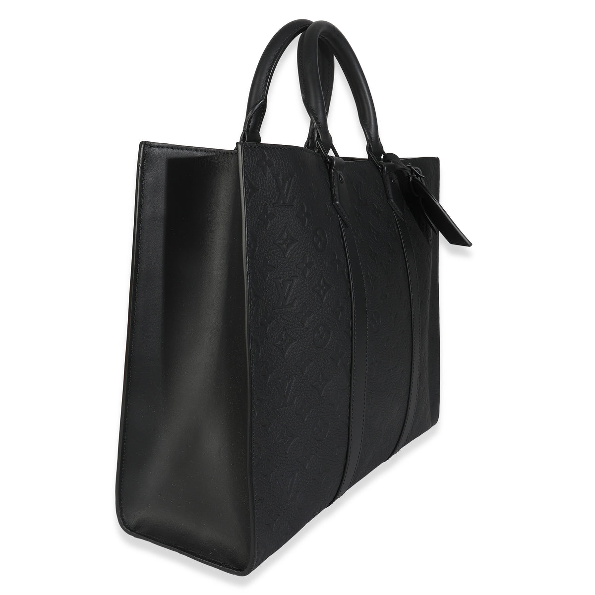 Louis Vuitton Black Monogram Embossed Taurillon Sac Plat 24H Handbag pv