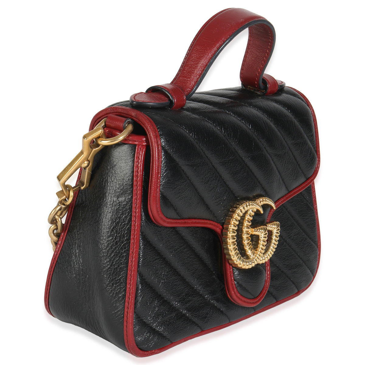 Black Vintage Effect Calfskin Matelasse Diagonal Mini Torchon GG Marmont