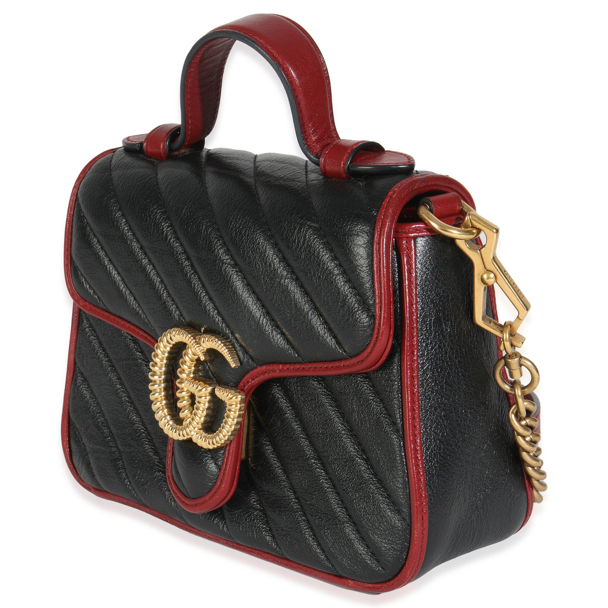 Black Vintage Effect Calfskin Matelasse Diagonal Mini Torchon GG Marmont