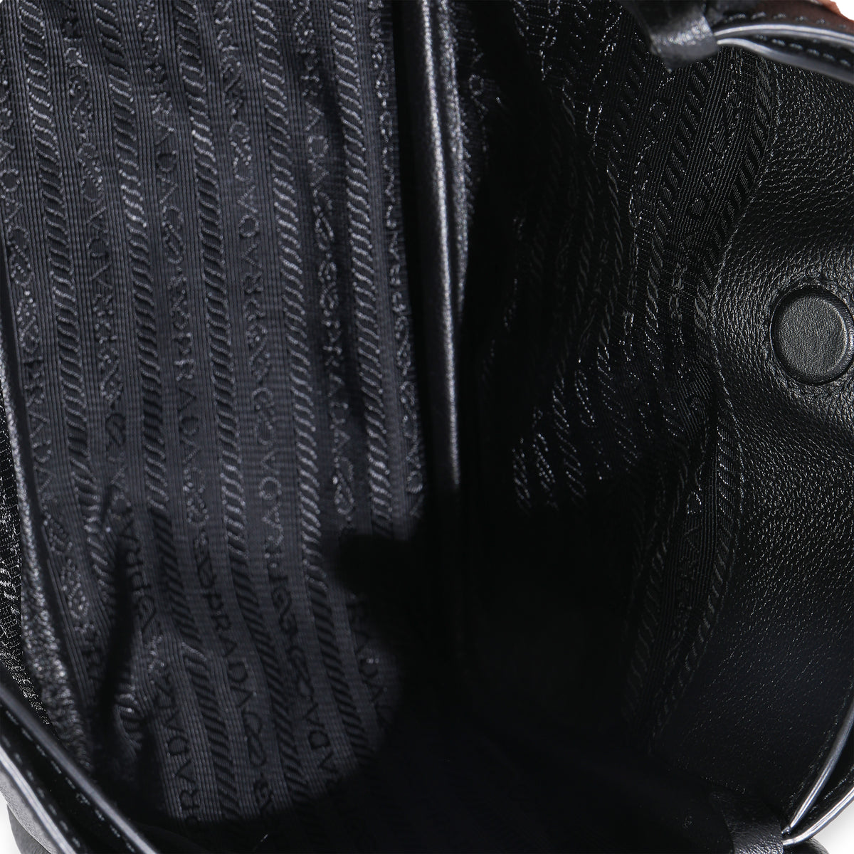 Black Soft Grain Leather Mini Shopping Tote Bag