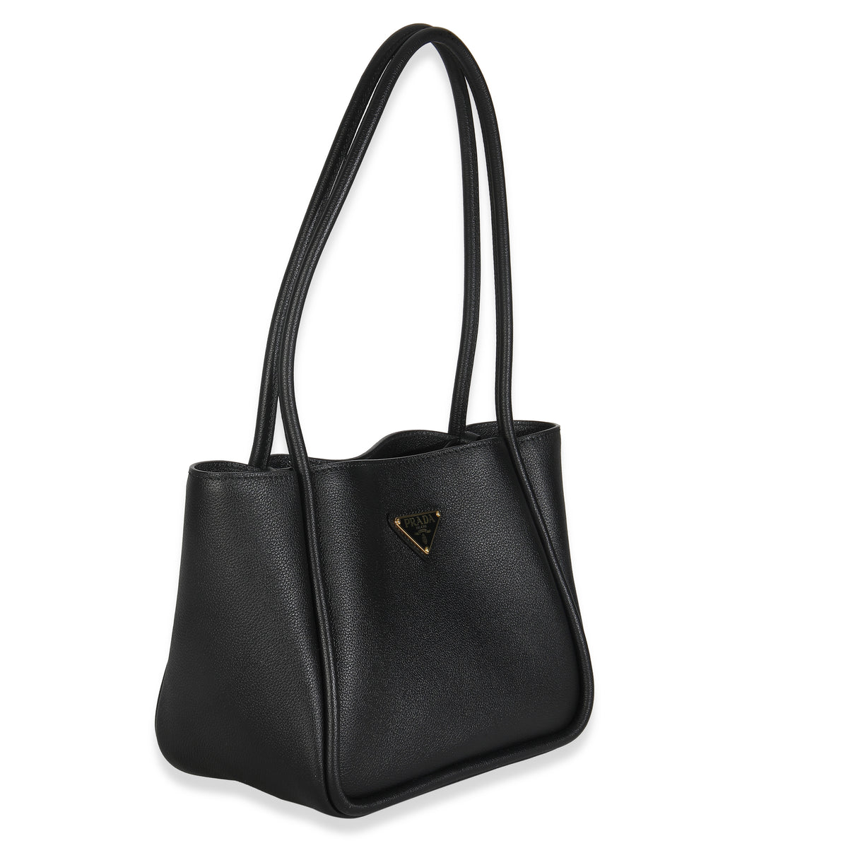 Black Soft Grain Leather Mini Shopping Tote Bag
