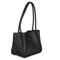 Black Soft Grain Leather Mini Shopping Tote Bag
