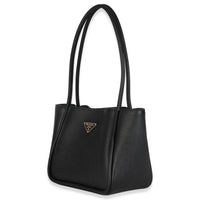 Black Soft Grain Leather Mini Shopping Tote Bag