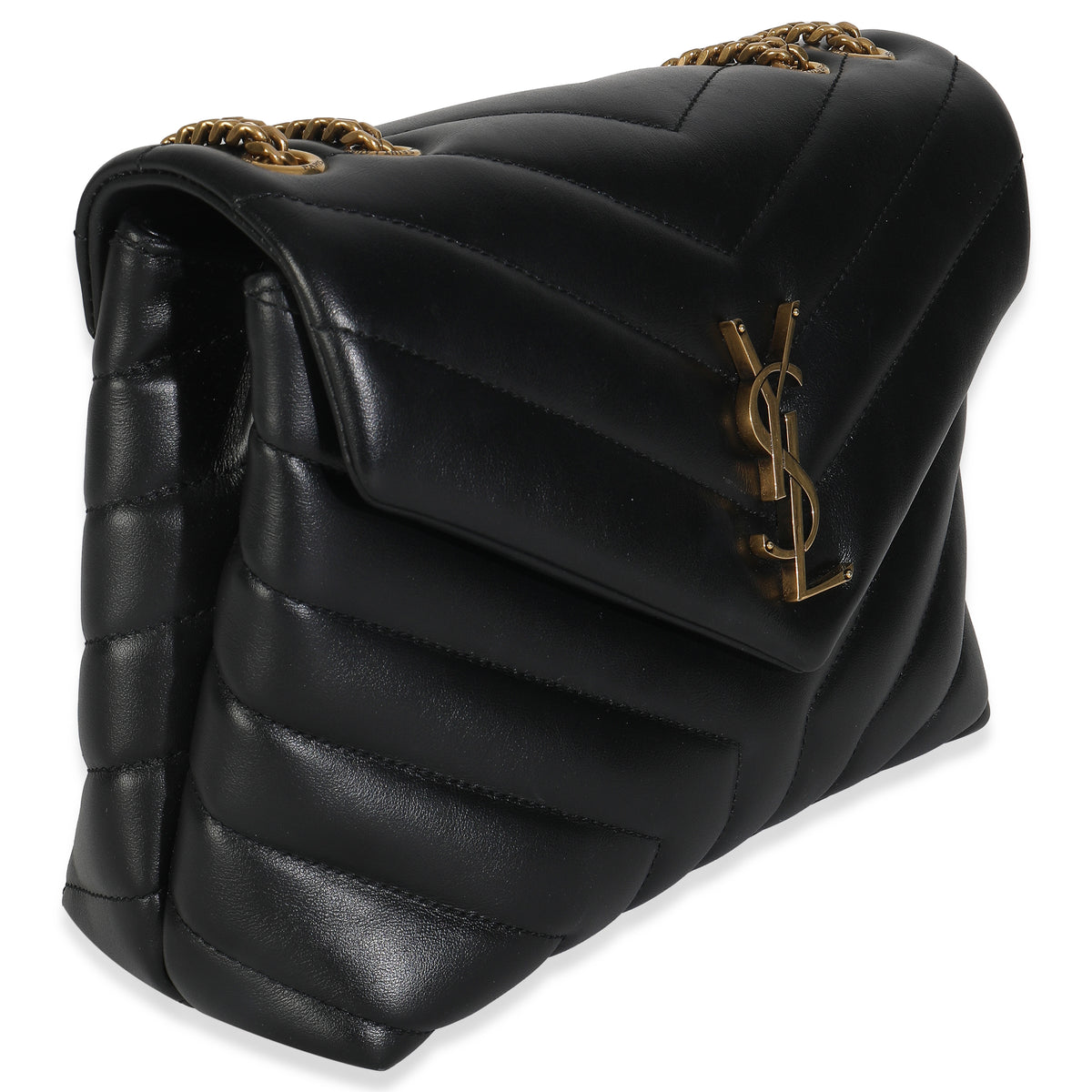 Black Calfskin Y Quilted Monogram Small Loulou Chain Satchel