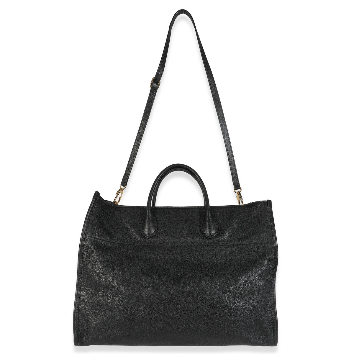 Black Pebbled Leather Large Logo Tote Bag