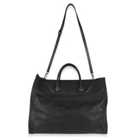 Black Pebbled Leather Large Logo Tote Bag