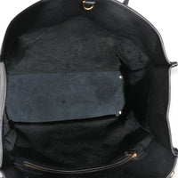 Black Pebbled Leather Large Logo Tote Bag