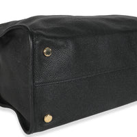 Black Pebbled Leather Large Logo Tote Bag