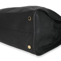 Black Pebbled Leather Large Logo Tote Bag