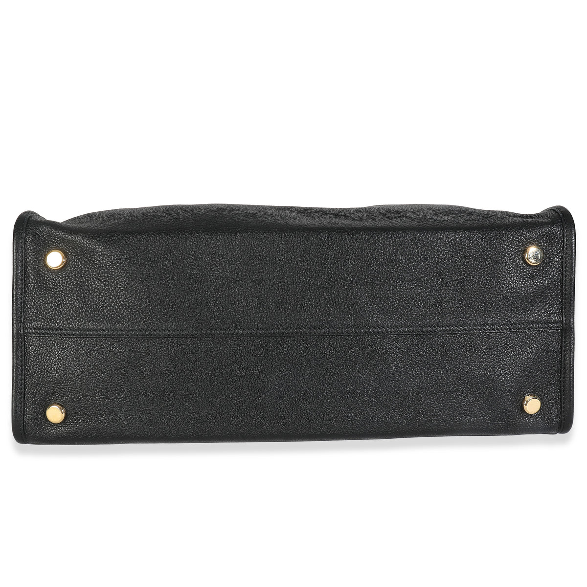 Black Pebbled Leather Large Logo Tote Bag