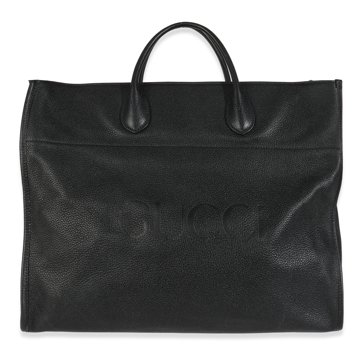 Black Pebbled Leather Large Logo Tote Bag