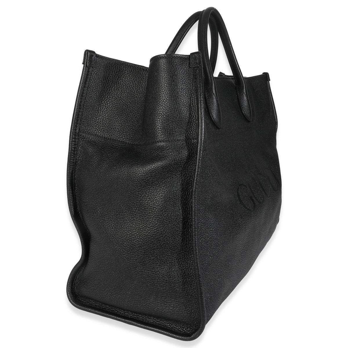 Black Pebbled Leather Large Logo Tote Bag