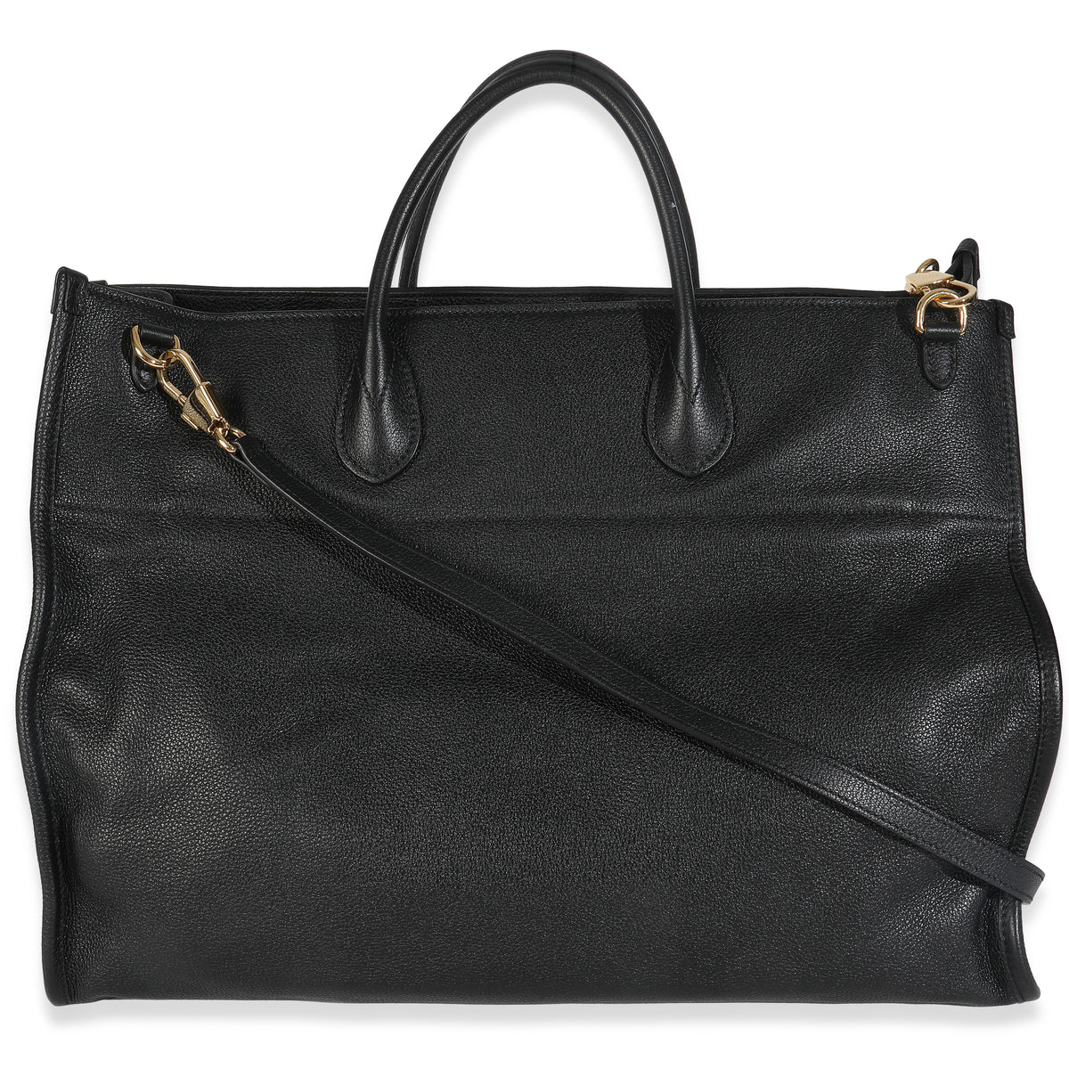 Black Pebbled Leather Large Logo Tote Bag