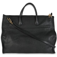 Black Pebbled Leather Large Logo Tote Bag