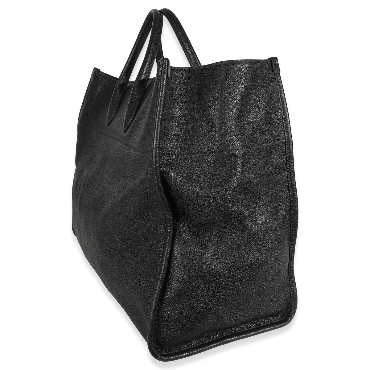 Black Pebbled Leather Large Logo Tote Bag