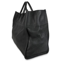 Black Pebbled Leather Large Logo Tote Bag