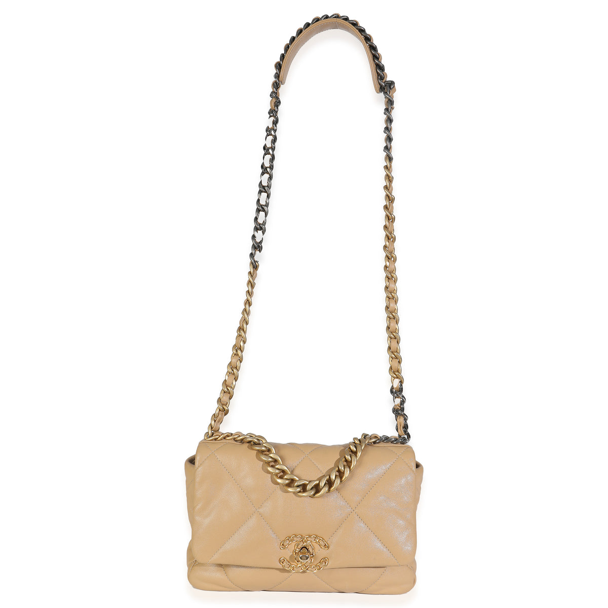 Beige Quilted Lambskin Chanel 19 Flap Bag