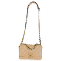 Beige Quilted Lambskin Chanel 19 Flap Bag