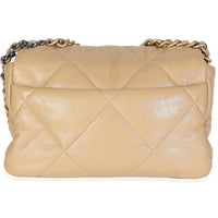 Beige Quilted Lambskin Chanel 19 Flap Bag