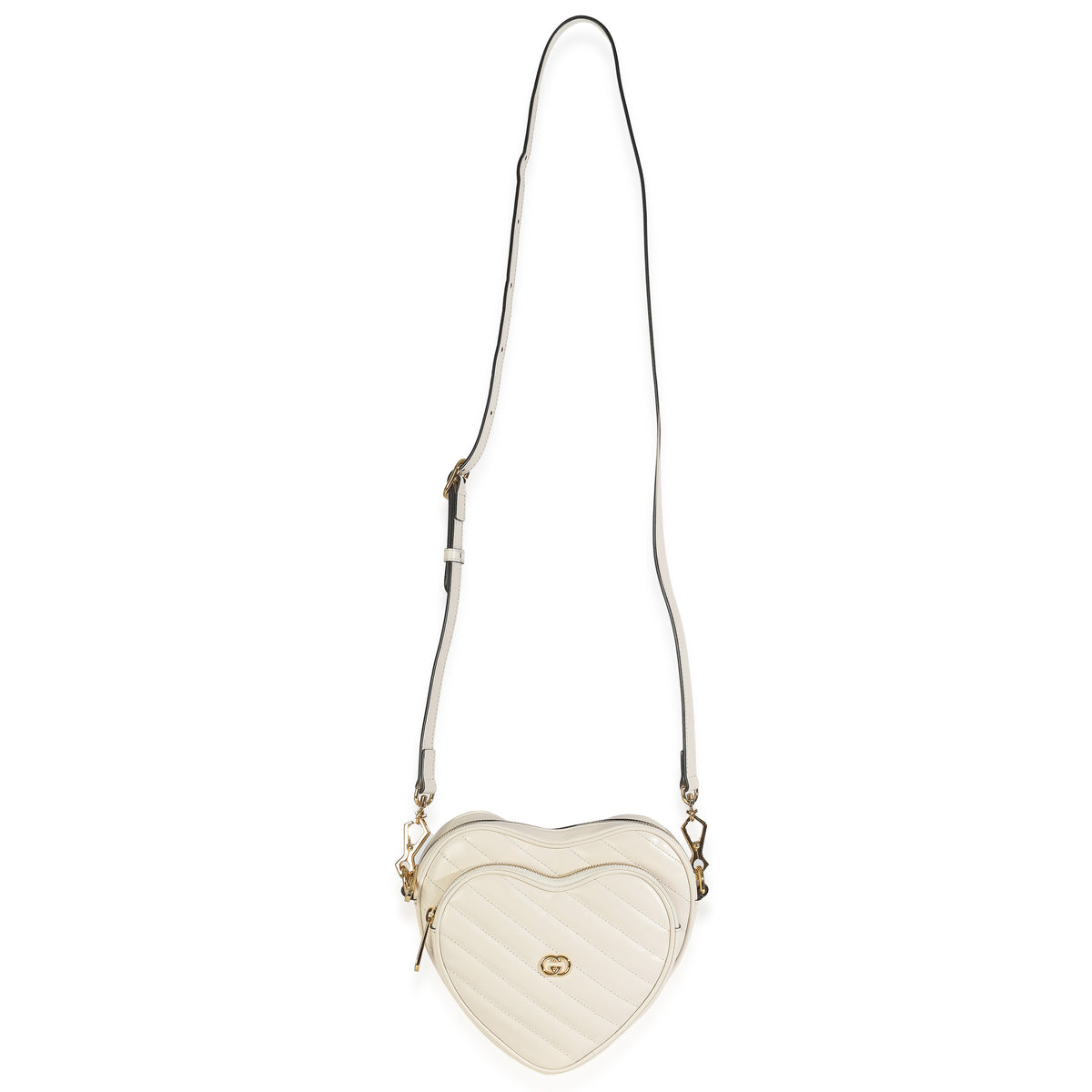Mystic White Matelasse Calfskin Diagonal Mini Interlocking G Heart Bag