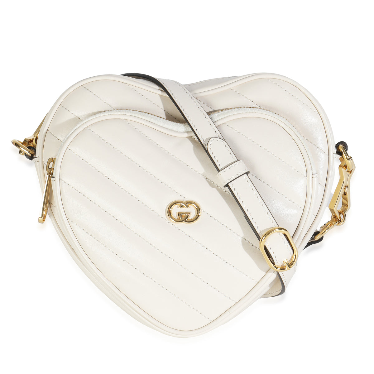 Mystic White Matelasse Calfskin Diagonal Mini Interlocking G Heart Bag
