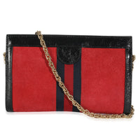 Hibiscus Red Suede Patent Web Small Ophidia Chain Shoulder Bag