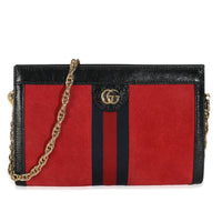 Hibiscus Red Suede Patent Web Small Ophidia Chain Shoulder Bag