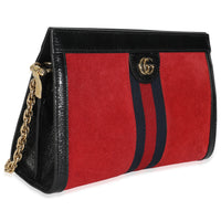 Hibiscus Red Suede Patent Web Small Ophidia Chain Shoulder Bag