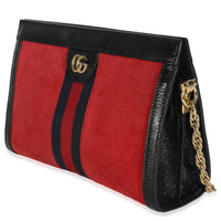 Hibiscus Red Suede Patent Web Small Ophidia Chain Shoulder Bag