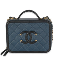 Black Navy Quilted Caviar Medium CC FIligree Vanity Case