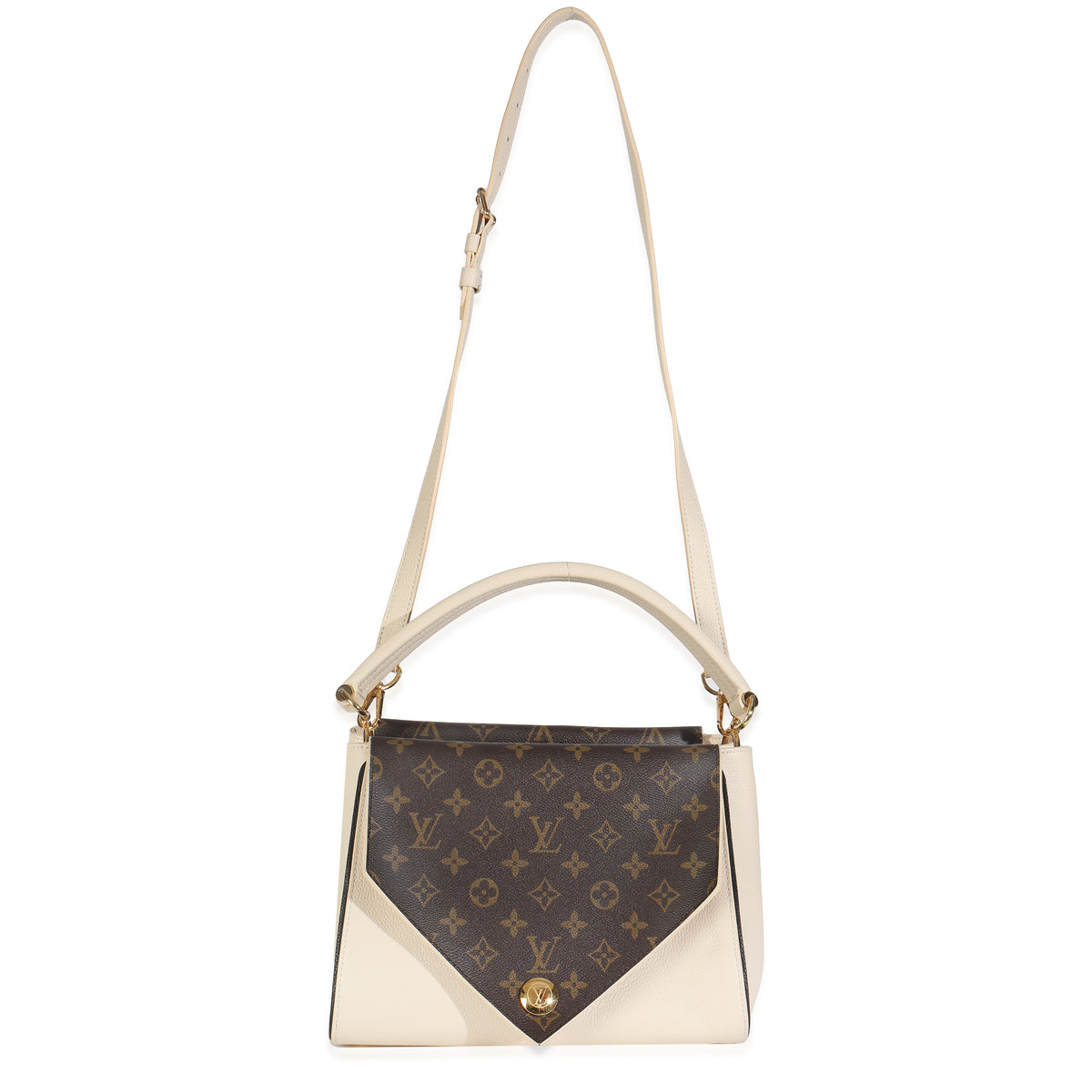 Cream Grained Calfskin Monogram Canvas Double V Tote